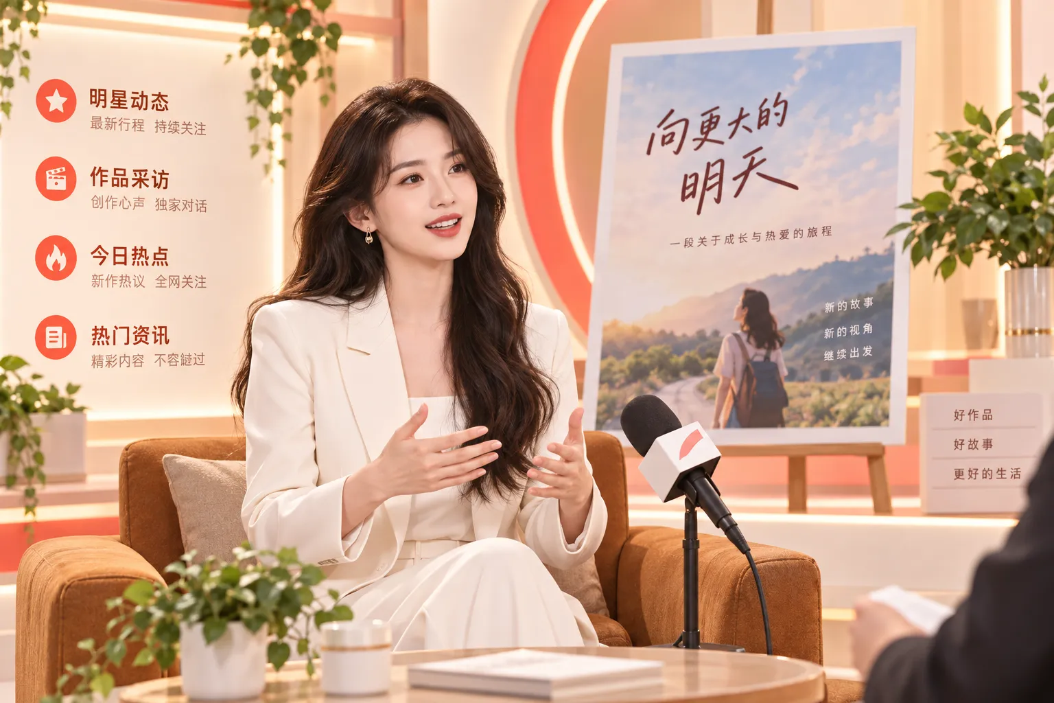 女性艺人公开活动与作品采访场景